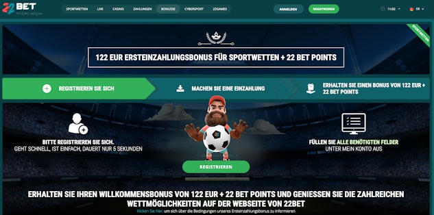 22bet Wettbonus Webseite