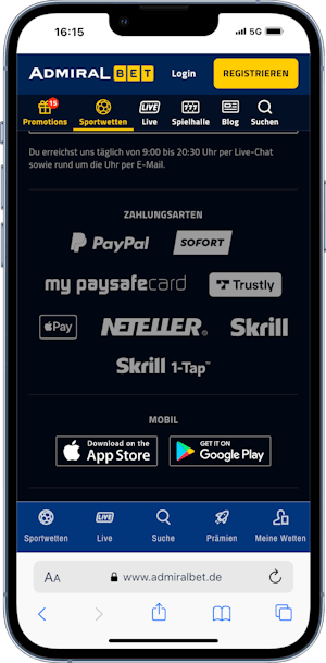 Admiralbet Zahlungsmethoden