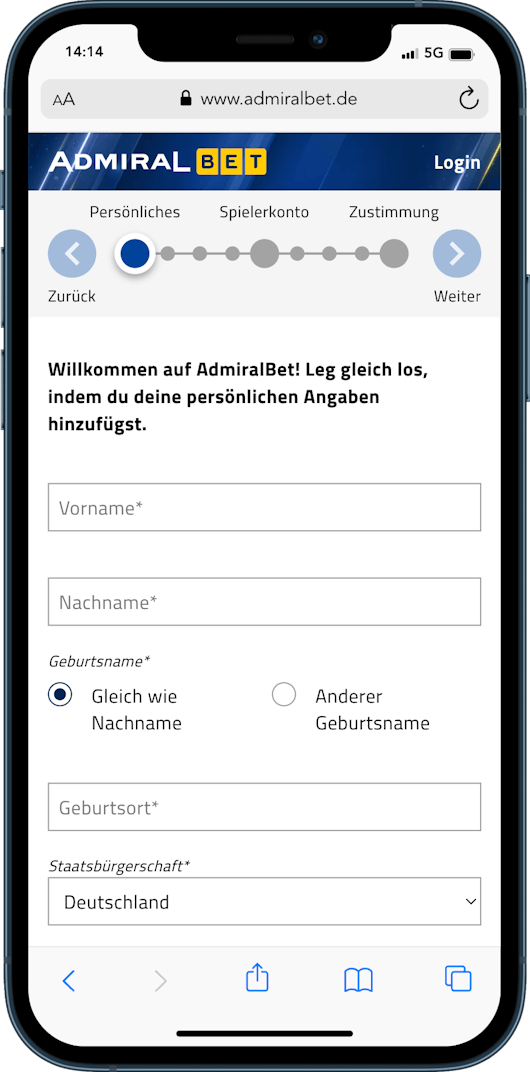 Registrazione su Admiralbet