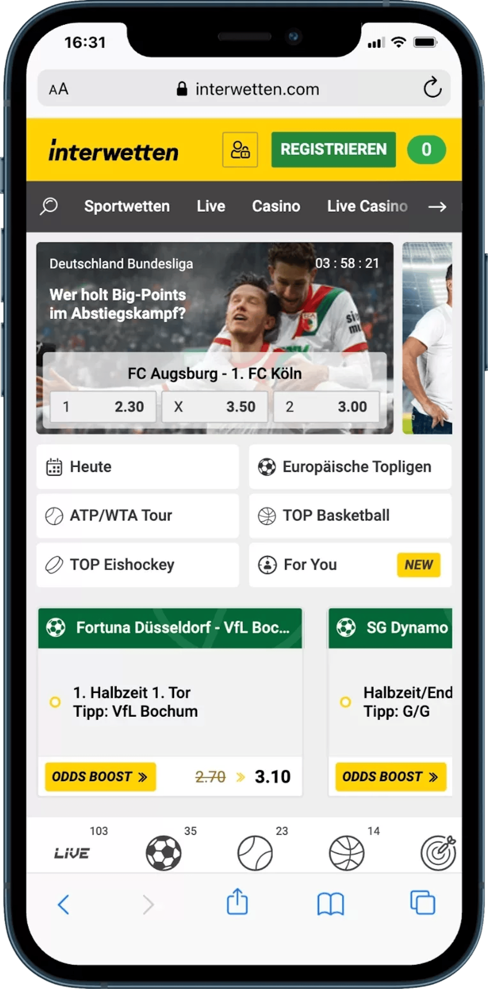 Interwetten Schweiz mobile Sportwetten