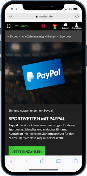 PayPal Zahlungen bei NEO bet