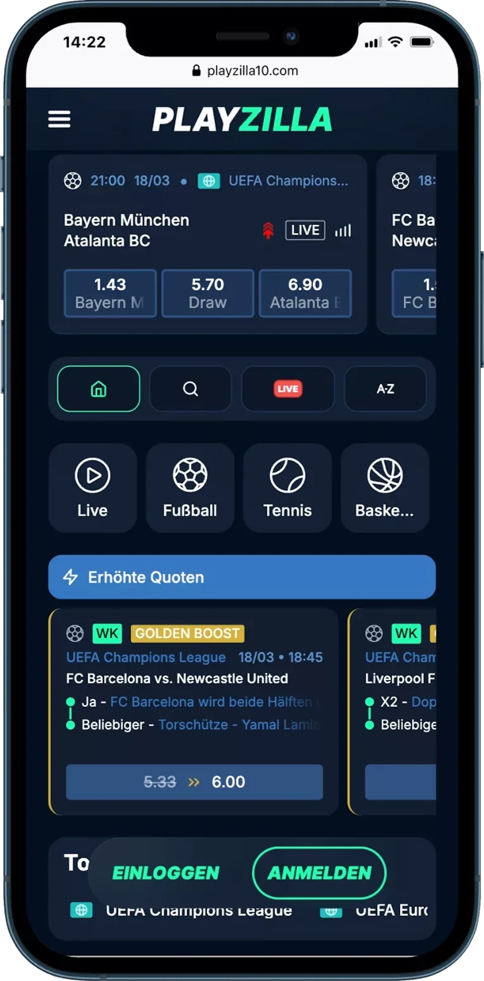 Playzilla mobile Sportwetten