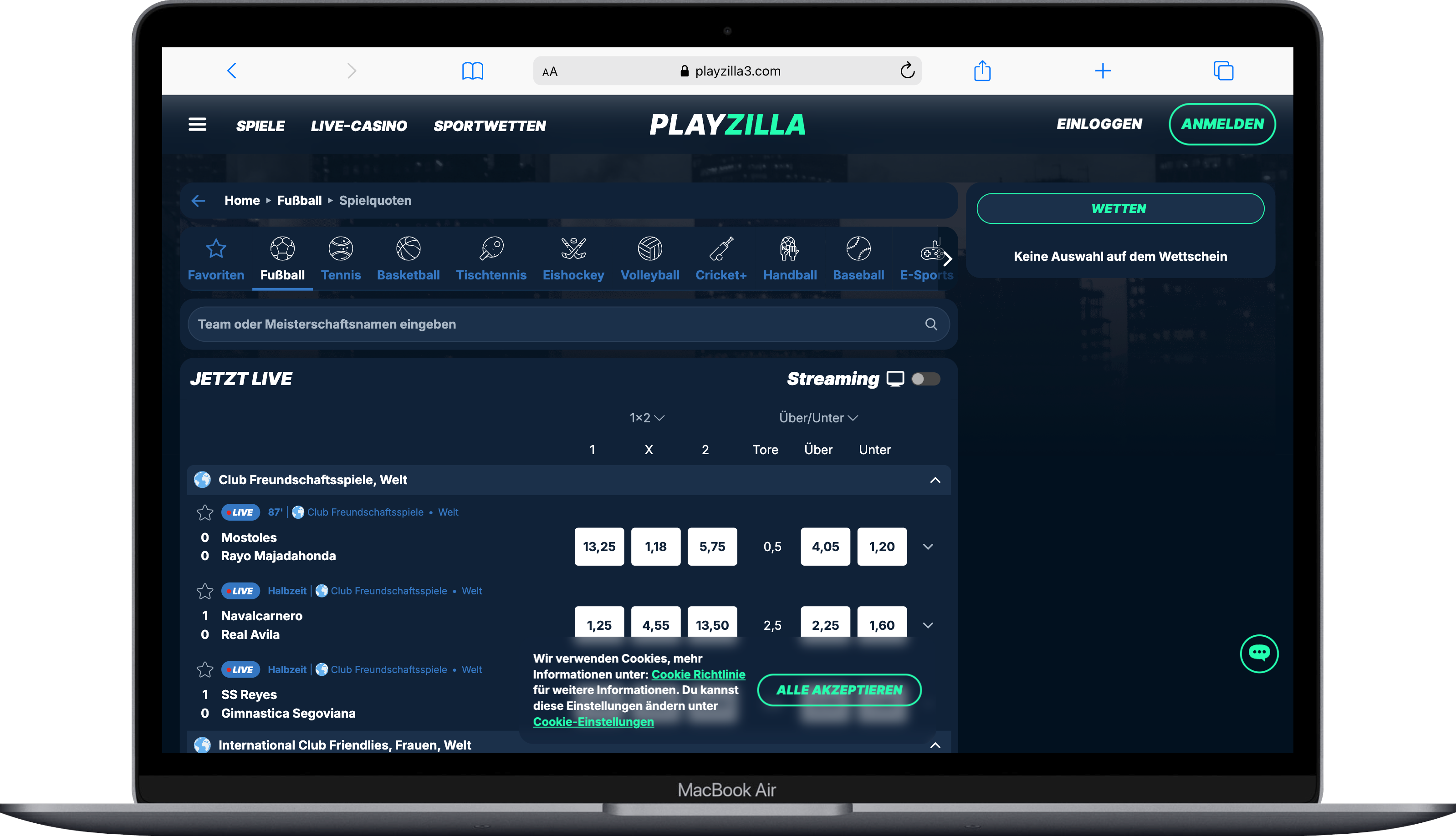 Playzilla Livewetten Schweiz