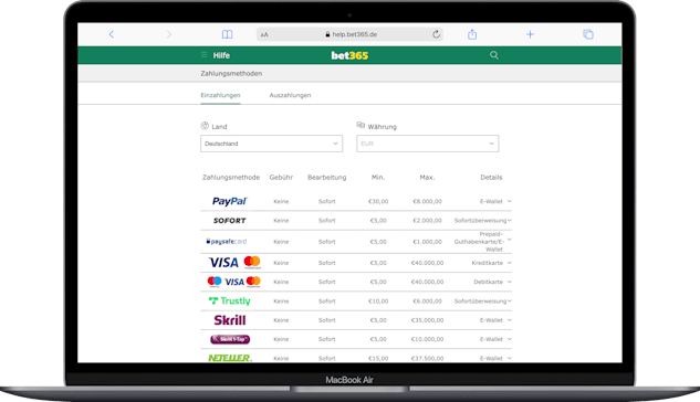 Trustly als Zahlungsmethode bei Bet365